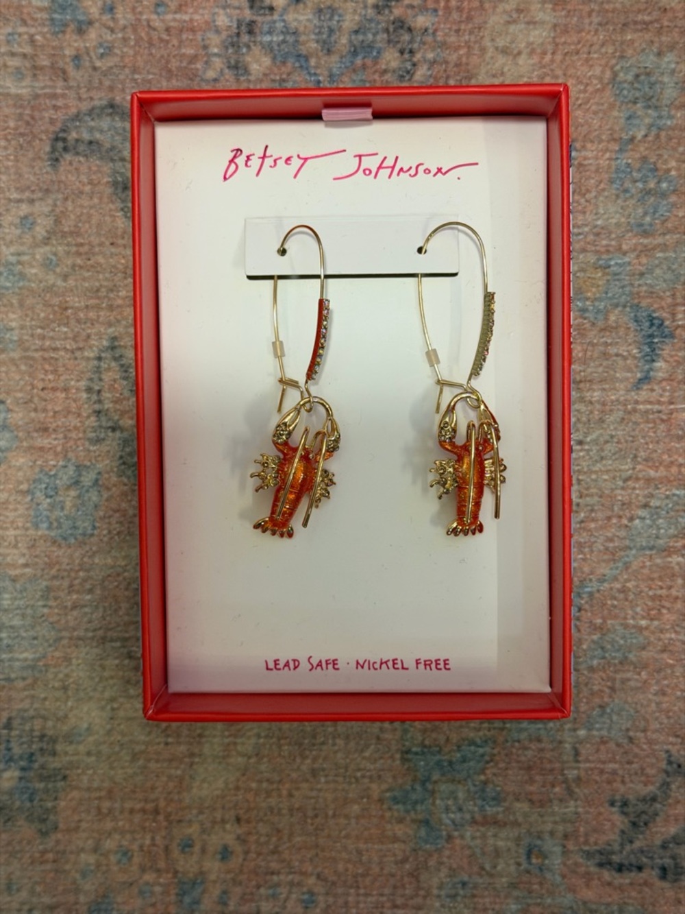 Brand New Betsey Johnson Red Lobster Dangling Earrings